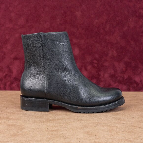 Frye Women Veronica Inside Zip Moto Biker Black Ankle Leather Lug Boots size 7.5 - Picture 4 of 8